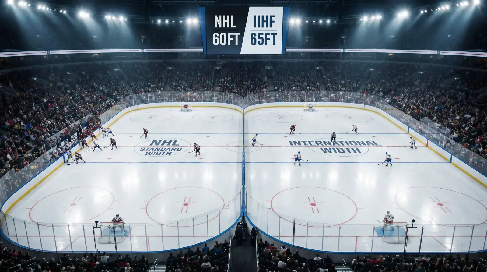 Две ледени пързалки с различен размер символизират NHL и континенталната лига