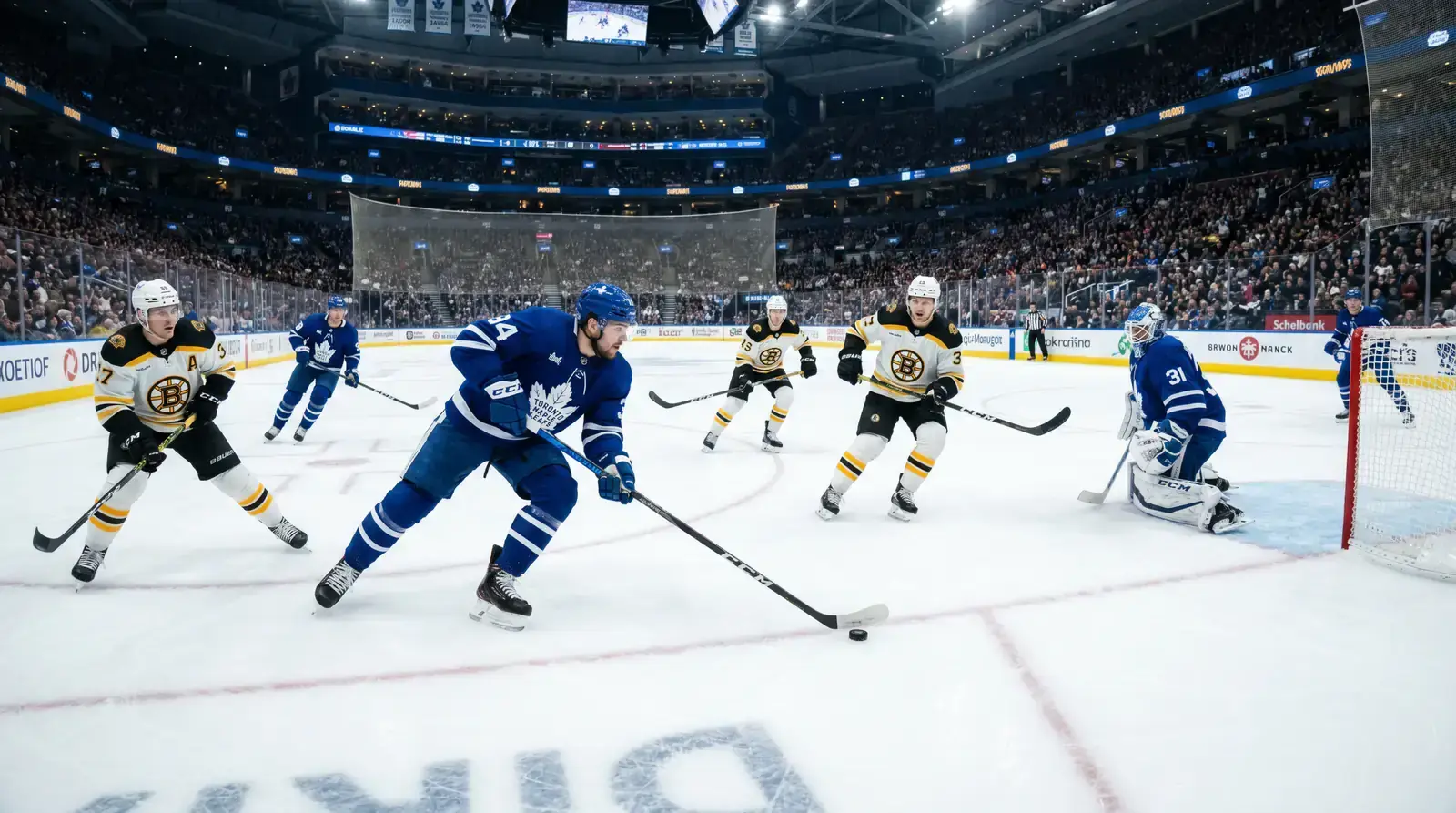 Хокеисти в продължение играят три на три на празна ледена пързалка